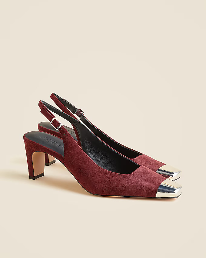 Cap toe slingback pumps in suede | J. Crew US