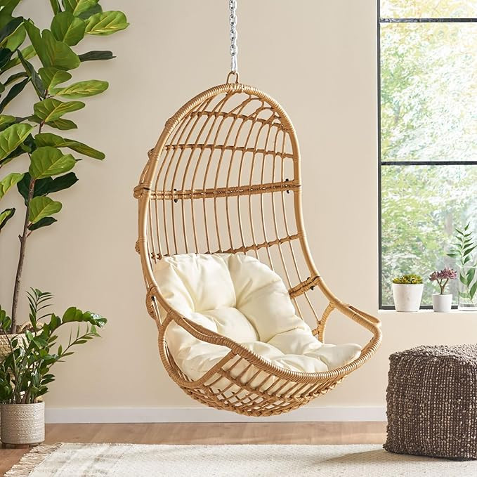 Christopher Knight Home Mariah Wicker Hanging Chair with Cushion, Outdoor Indoor Basket Chair, Bo... | Amazon (US)