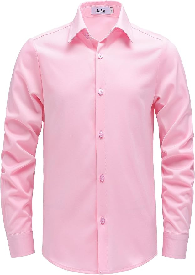 Boys Stretch Wrinkle Free Dress Shirts Button Down Shirt Long Sleeve Formal School Uniform Shirts | Amazon (US)