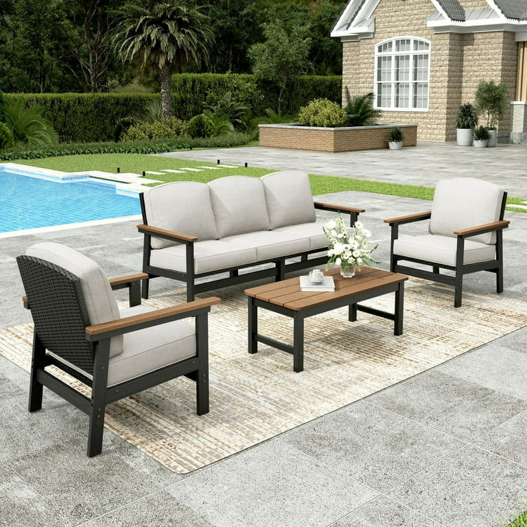 Sophia & William 4 Pieces HDPE Outdoor Patio Furniture Set 5-Seat All-Weather Cushioned Conversat... | Walmart (US)