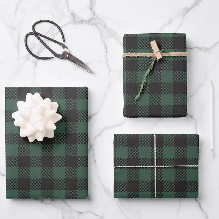 Classic Green Black Buffalo Tartan Plaid Vintage Wrapping Paper Sheets | Zazzle | Zazzle