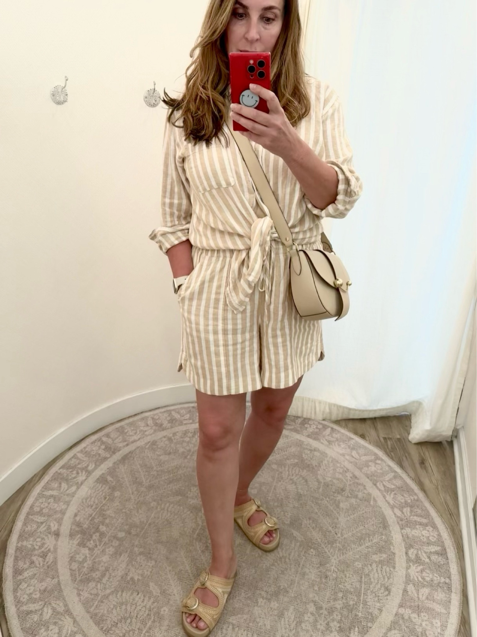 The perfect summer outfit! There’s something about a neutral matching set for the hot, humid days of summer. I love this striped linen shorts set, shirt tied at the waist, for an effortless look that keeps me looking good while keeping cool. 

#LTKFindsUnder50 #LTKOver40 #LTKMidsize