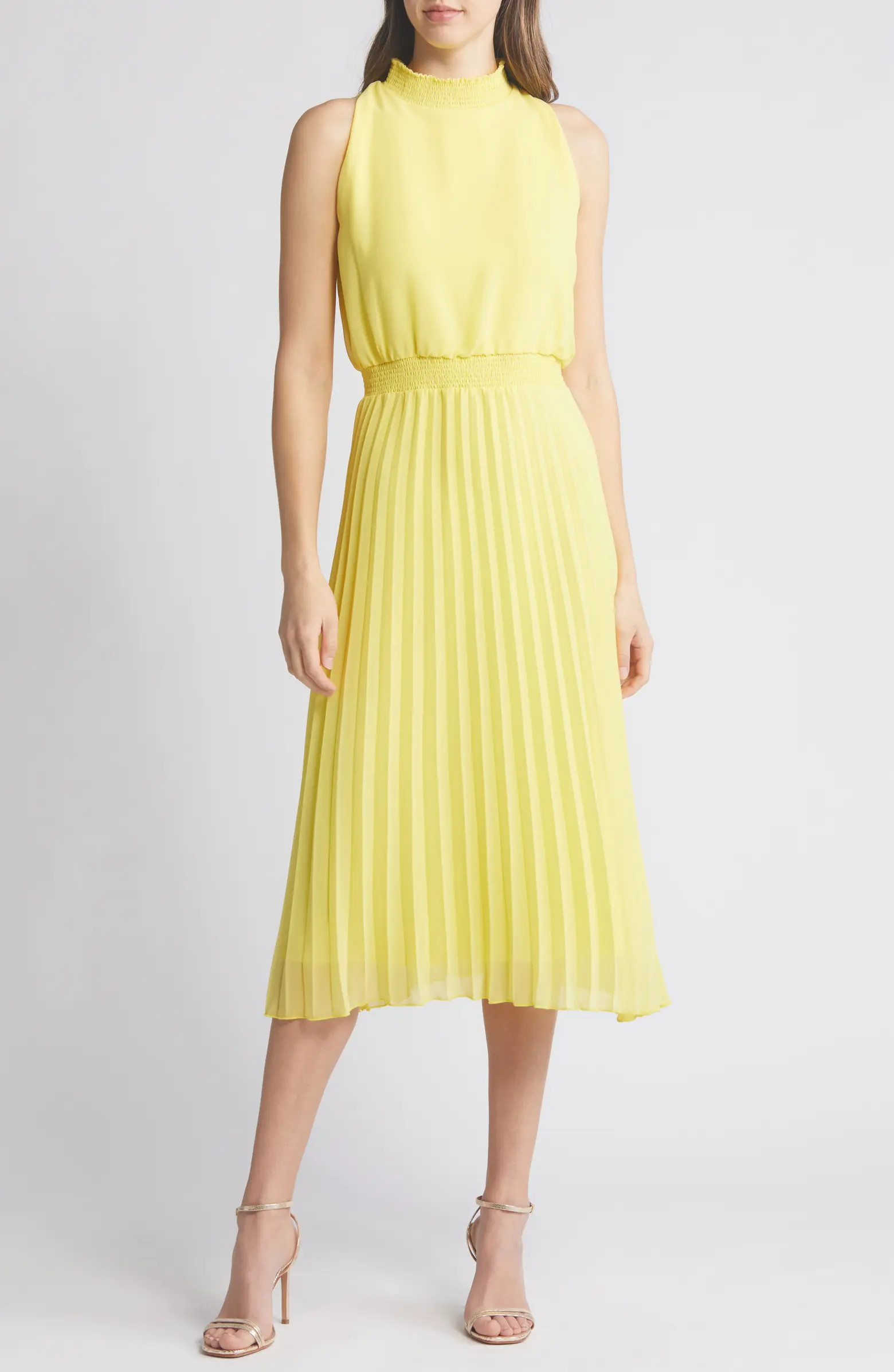 Smocked Plissé Midi Dress | Nordstrom