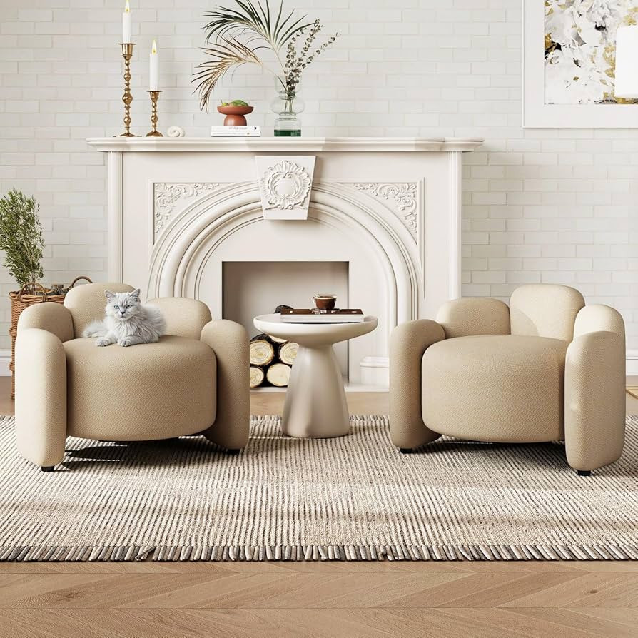 Mid-Century Modern Accent Chairs, Set of 2 (Pair) Upholstered Barrel Side Chairs with Solid Wood ... | Amazon (US)