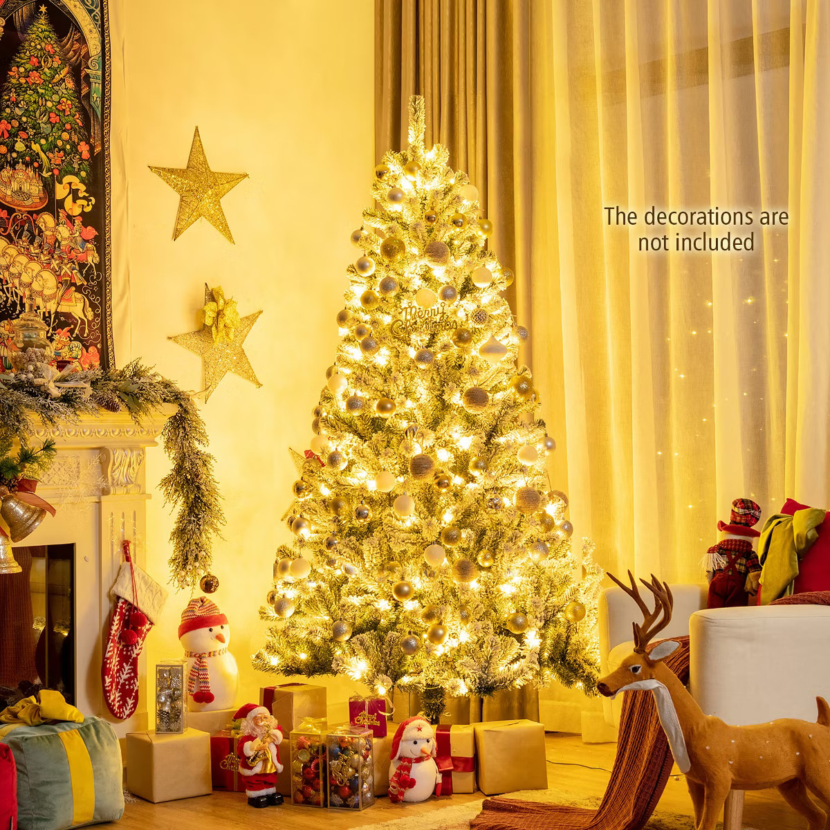 Costway 6ft Pre-lit Snow Flocked Hinged Christmas Tree w/ 928 Tips & Metal Stand | Target