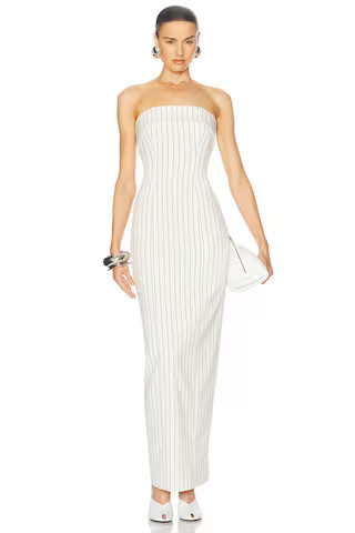 Helsa Pinstripe Long Strapless Dress in Cream | FWRD 