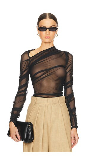Ruched Sheer Top in Black | Revolve Clothing (Global)