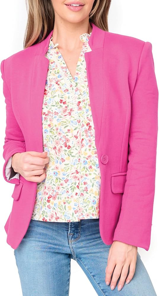 Notch Collar Blazer for Women - Dressy Casual Office Open Front Long Sleeve - Fashion Lined Knit ... | Amazon (US)