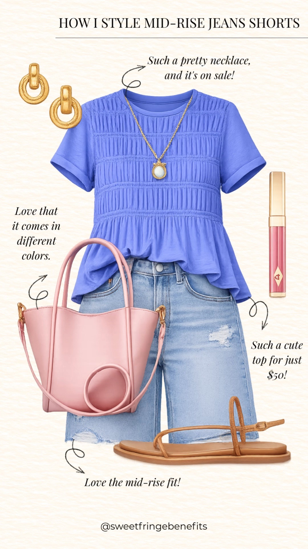 This is one of my favorite ways to style these best-selling mid-rise denim shorts! The flattering fit pairs perfectly with this smocked peplum top, simple sandals, and a pop of pink. I also linked my favorite everyday accessories—including this gorgeous necklace (on sale!) and my go-to lip gloss.

💡 LTK MADE EASY

❤️ Heart = Support my posts
🔖 Save = Get sale & restock alerts
📋 Lists = Keep favorites organized
📲 Share = Send to yourself for later
💬 Comment = Ask me anything

#LTKootd #LTKSeasonal #LTKOver40