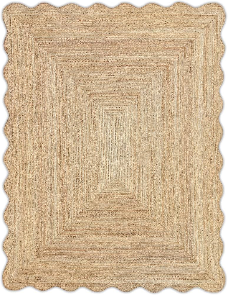 Wave Scalloped Natural Jute Rug Boho Jute Rug Braided Area Rug, Coastal Farmhouse Scallop Rug, Na... | Amazon (US)