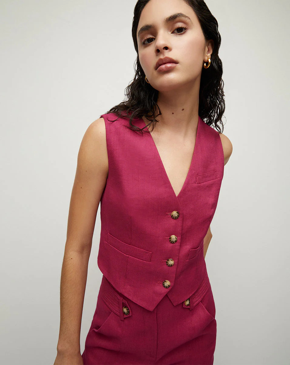 Bennett Twill-Linen Vest | Veronica Beard