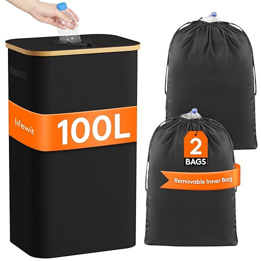 Lifewit 100L Large Recycle Bin for Kitchen, 26 Gallon Recycling Bin with Lid and 2 Reusable Inner... | Amazon (US)