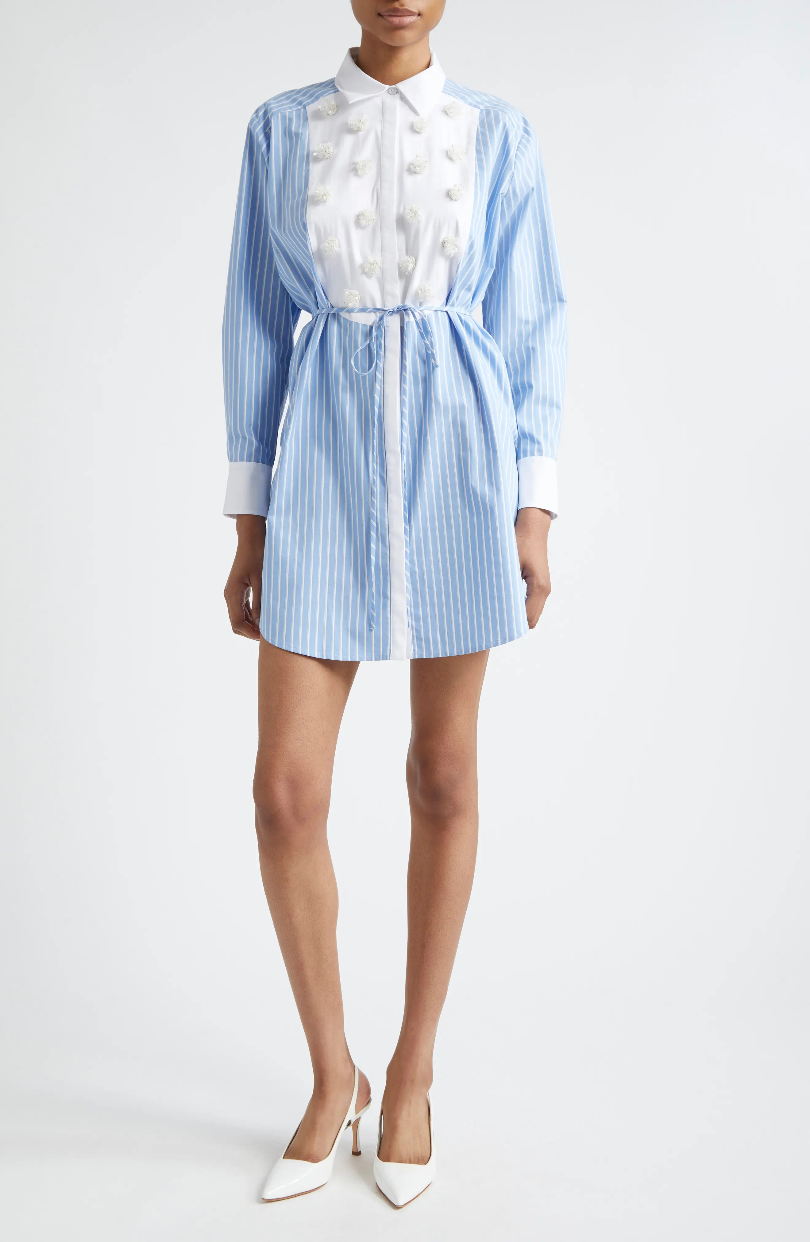 Debbie Metallic Floral Appliqu\u00e9 Long Sleeve Cotton Blend Shirtdress (Women) | Nordstromrack | Nordstrom Rack