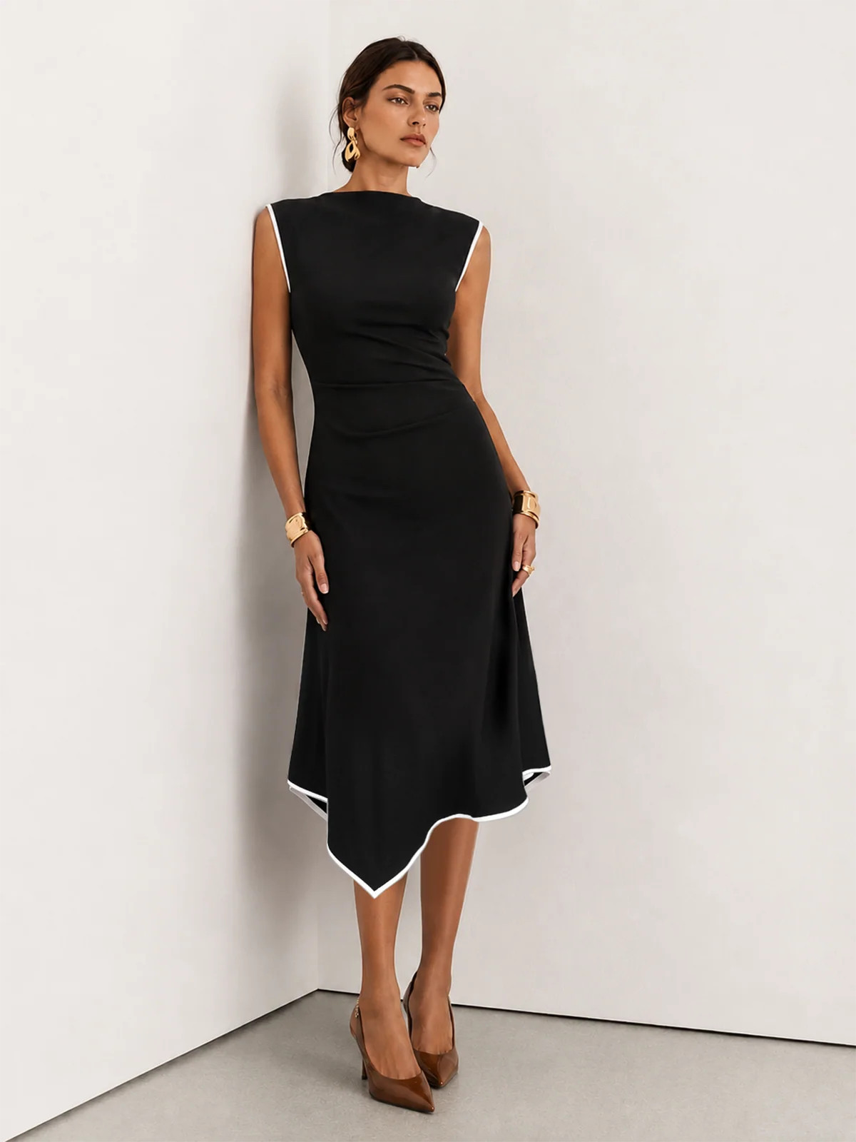 Sleeveless Contrast Edge Irregular Hem Dress | Commense
