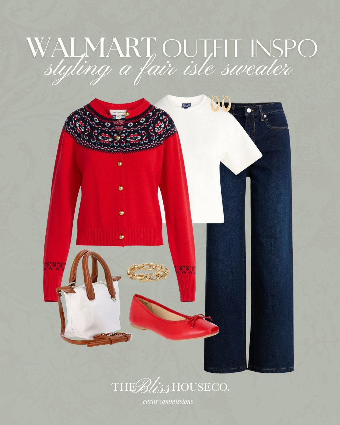 Styling a fair isle sweater for fall/winter ❄️ currently trending, affordable walmart fashion, sweater styling, holiday look, look for less, red sweater, Christmas outfit, winter vacation, Walmart style. 

 #LTKHoliday #LTKSeasonal #LTKFindsUnder50