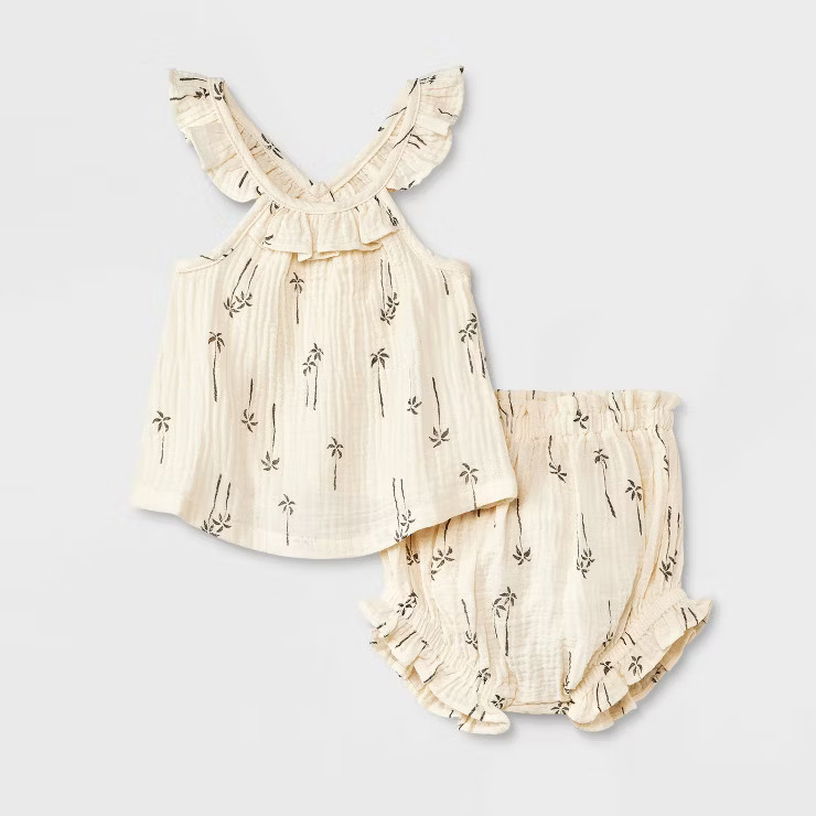Grayson Collective Baby Girls' Sleeveless Gauze Ruffle Tank Top & Bloomer Set - Cream | Target