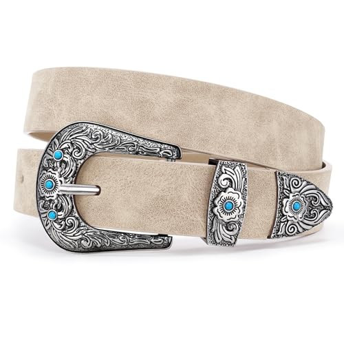 XZQTIVE Western Belt for Women, Cowgirl Cowboy Suede Leather Belt for Jeans Pants, Country Belts with Vintage Buckle | Amazon (US)