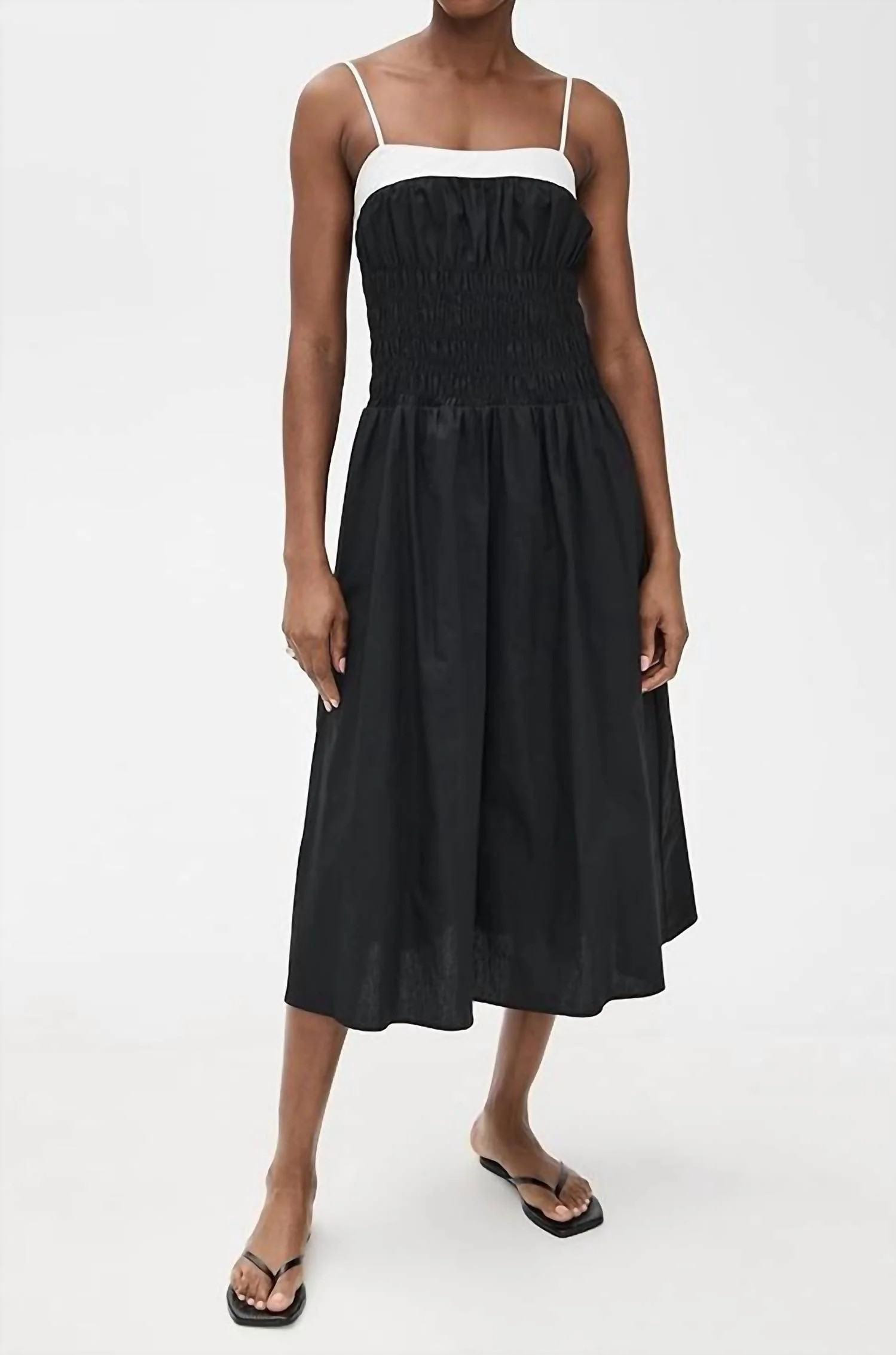 Smocked Midi Dress In Black | Shop Simon