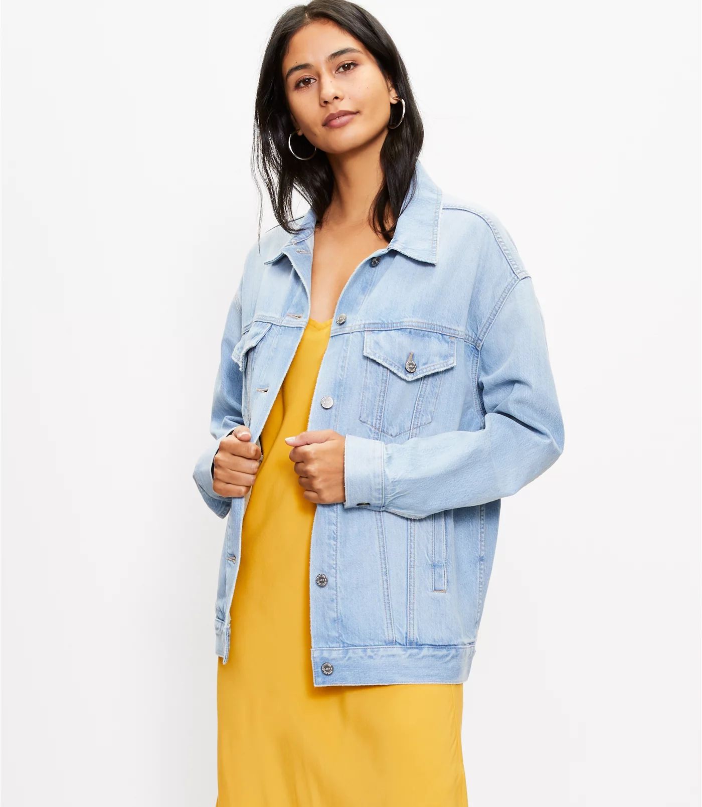 Denim Trucker Jacket in Authentic Light Indigo Wash | LOFT | LOFT