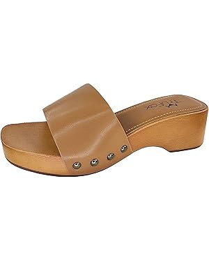 TruFox Classic Slide Sandals Low Heel Lightweight Faux Wood | Amazon (US)