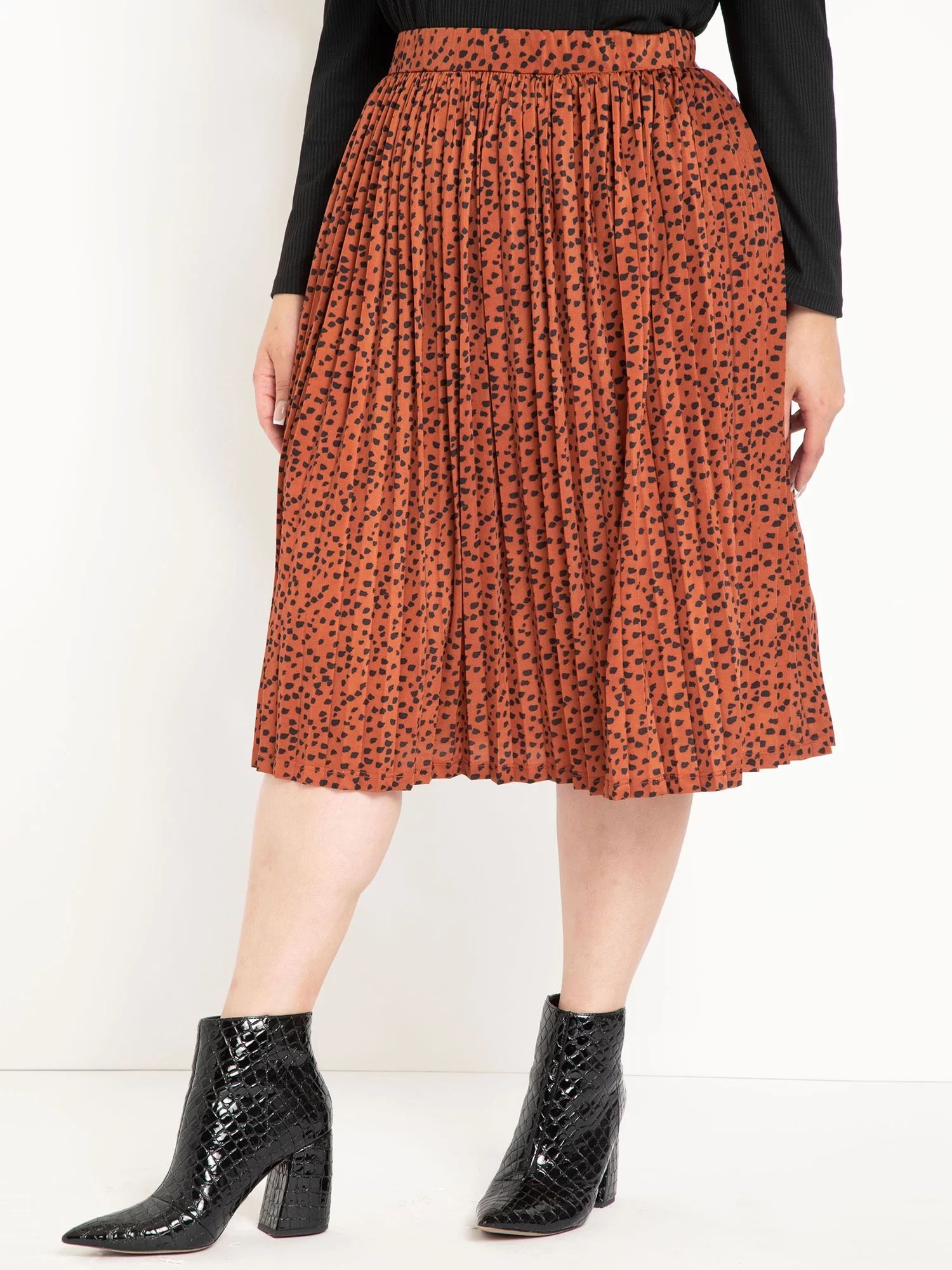 ELOQUII Elements Women's Plus Size Graphic Dot Pleated Midi Skirt | Walmart (US)