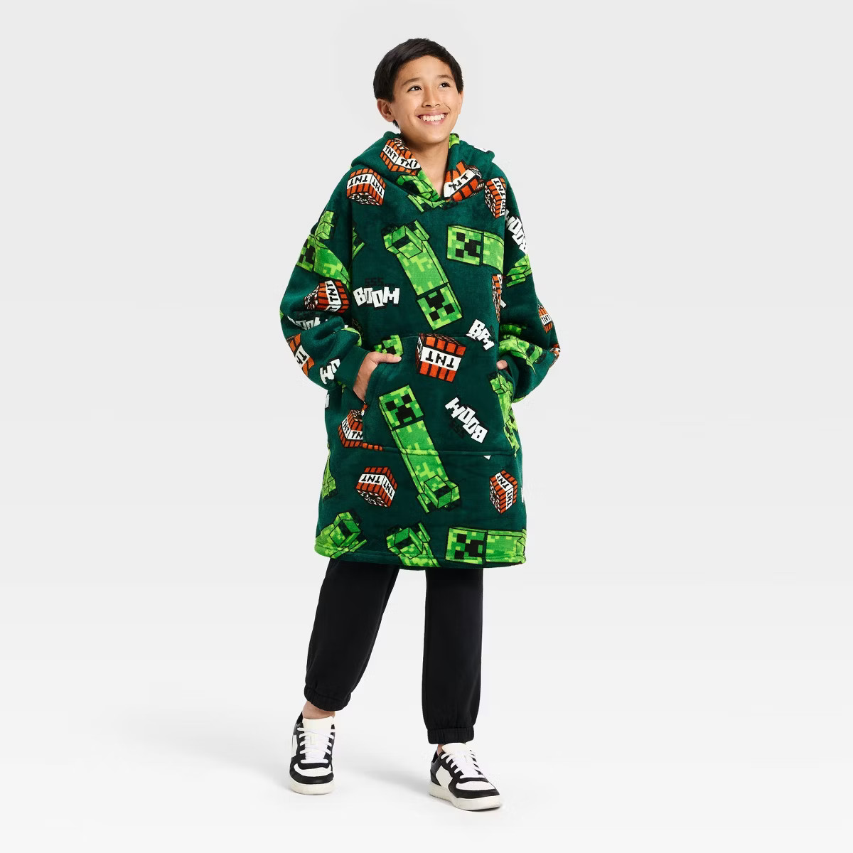 Boys' Minecraft Creeper and TNT Oversized Plush Hooded Sweatshirt - Green | Target