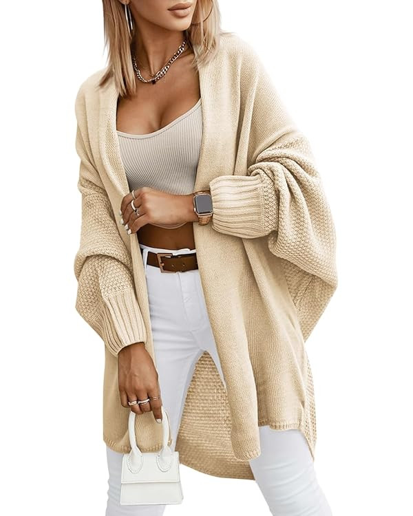 Miladusa Oversized Cardigans for Women Fall 2024 Trendy Open Front Batwing Sleeve Long Cardigan S... | Amazon (US)