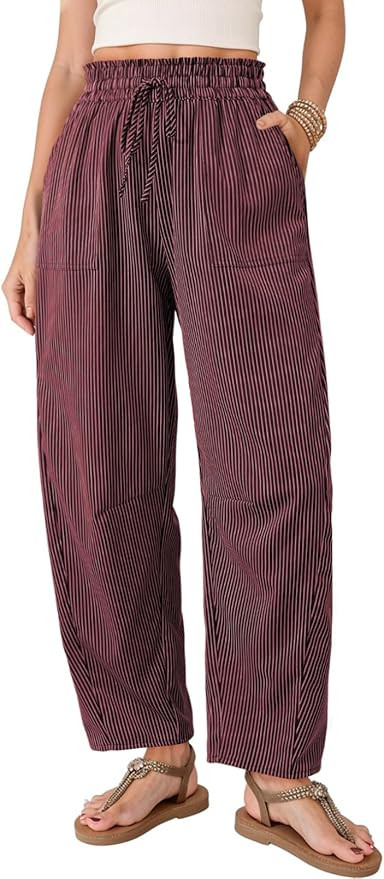 Dokotoo Women's Barrel Striped Casual Pants Wide Leg with Pockets 2026 | Elastic High Waisted,Dra... | Amazon (US)