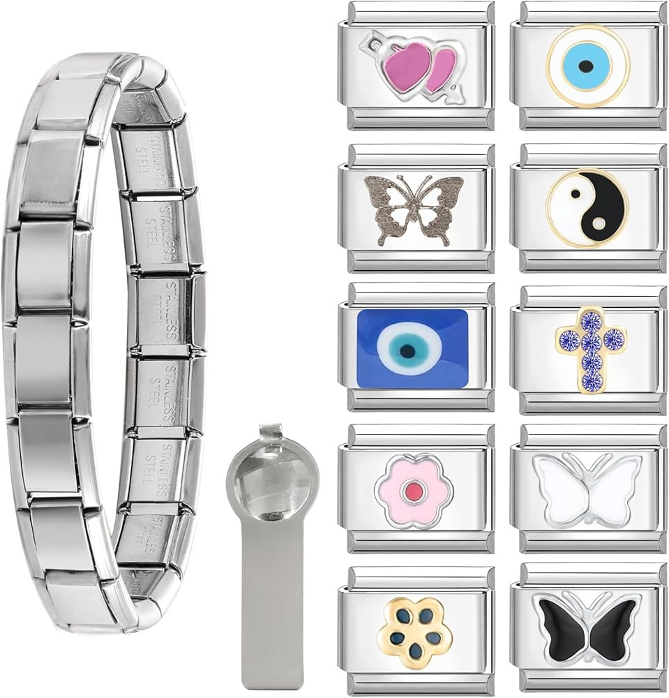 Italian Charms Bracelet Sets with 1Pcs Starter Brascelet,9Pcs Charms and Opening Tools,9mm Italia... | Amazon (US)