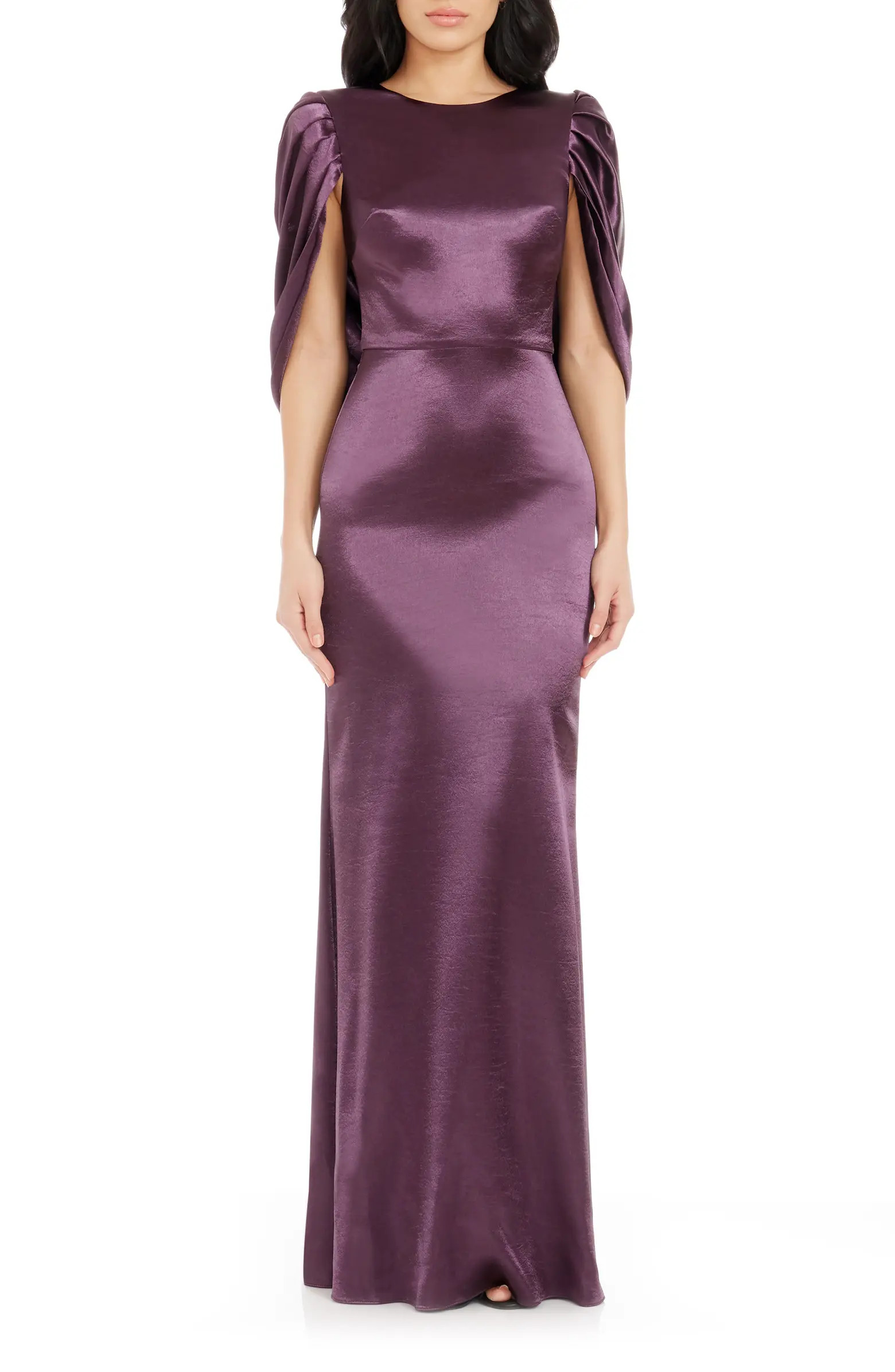 Dress the Population Adina Cape Sleeve Satin Trumpet Gown | Nordstrom | Nordstrom