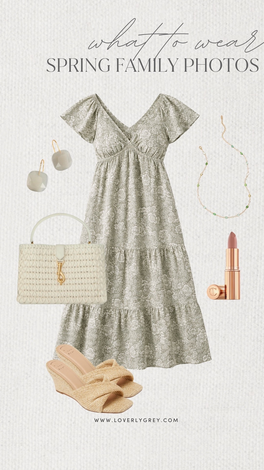 Loverly Greu, what to wear for spring family photos! This floral dress from Target is perfect for the occasion and under $50! Style the dress with a simple necklace, matching stone earrings, and a white bag. Loverly Grey, what to wear, spring family photos 

#LTKSeasonal #LTKgrwm #LTKootd
