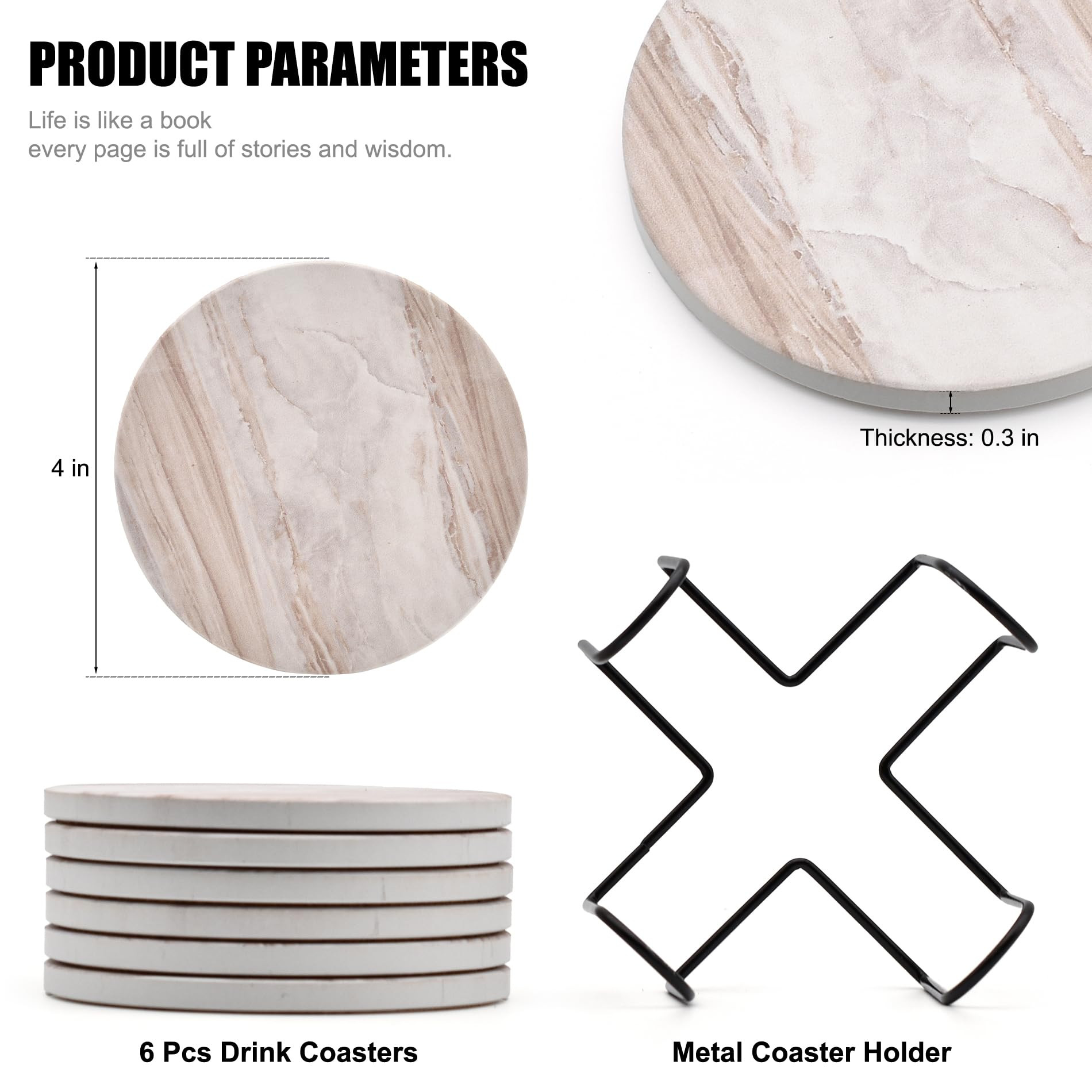 6Pcs Drink Coasters with Holder, Marble Style Ceramic Drink Coaster, Absorbent Coasters Set Suita... | Amazon (US)