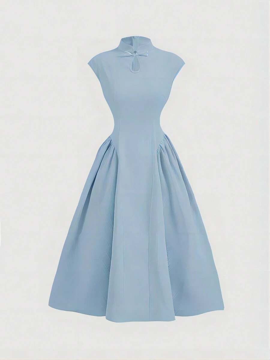 SHEIN MOD New Chinese Style Women's Stand Collar Button-Up Long Dress | SHEIN