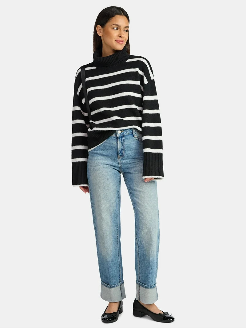 Time and Tru Women's Chunky Turtleneck Pullover Sweater with Long Sleeves, Mid-weight, Sizes XS-X... | Walmart (US)