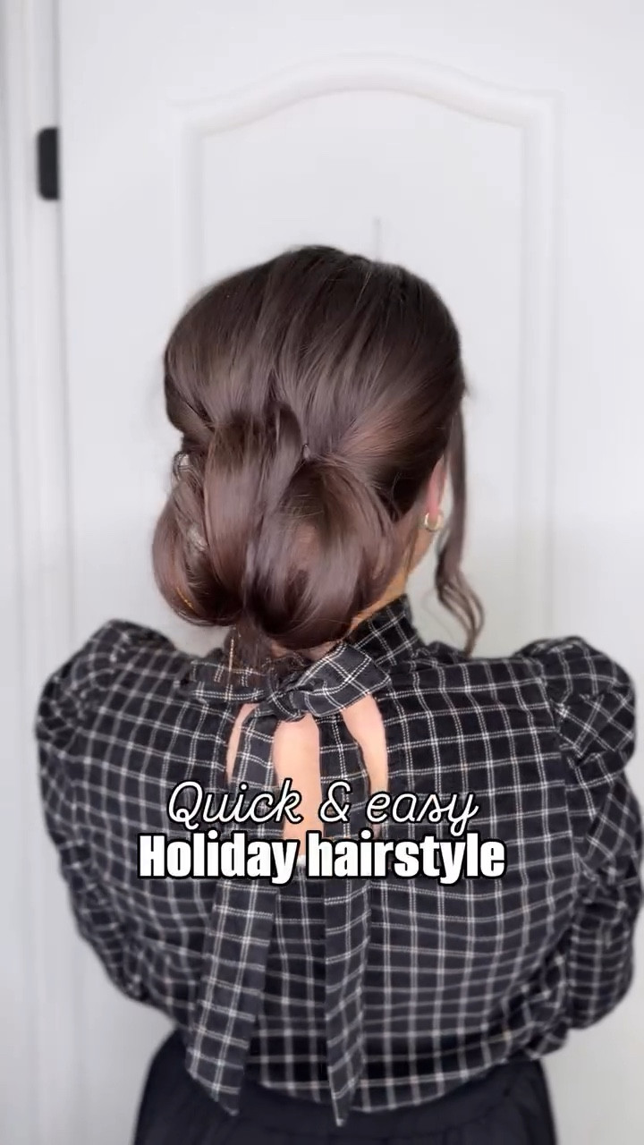 Hosting a holiday party and need a quick updo? I've got the perfect look for you! 😘 Save this post for later and follow me for more! 🫶 Comment HAIR and I'll send you the deets on my favorite brush, pins, and scrunchies! #hairreel #easyhairstyle #quickhairstyle #hairstyletutorial #hairstyleidea #cutehairstyle #hairtipsandtricks #holidayhairstyle