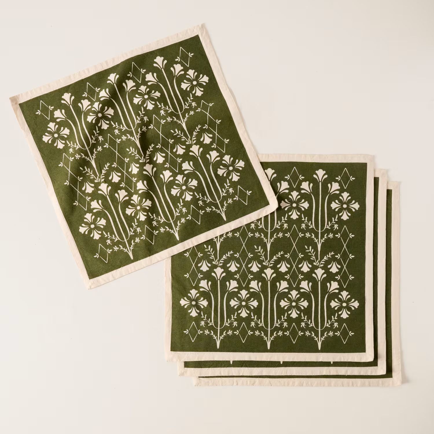 Green Tulip Printed Napkin Set of Four | Magnolia