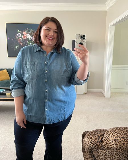 Great budget friendly plus size denim chambray shirt. Perfect for fall layering. 

#LTKcurves #LTKunder50