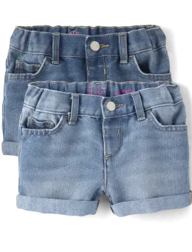Toddler Girls Roll Cuff Denim Shortie Shorts 2-Pack - multi | The Children's Place