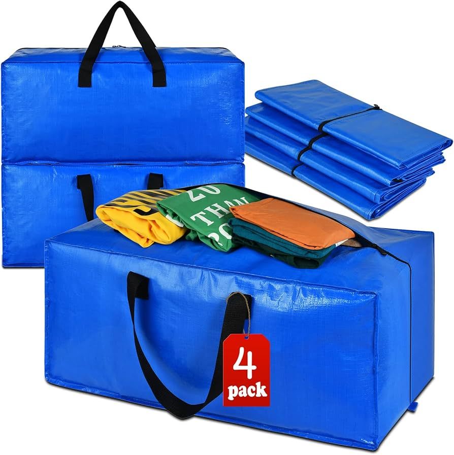 Moving Boxes Heavy Duty Extra Large Storage Bags, Blue Moving Bags Totes with Zippers for Clothin... | Amazon (US)