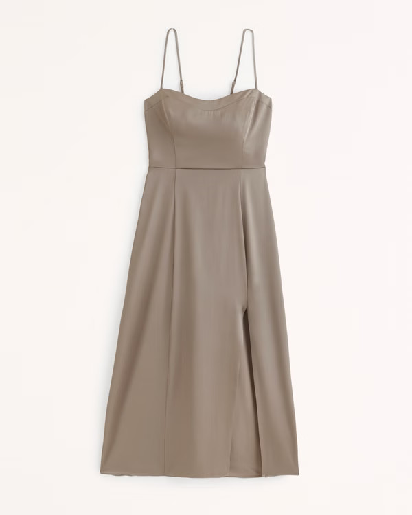 Satin High-Slit Midi Dress | Abercrombie & Fitch (US)