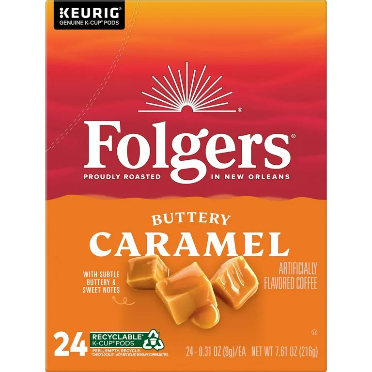 Folgers Buttery Caramel Artificially Flavored Coffee, Keurig K Cup Pods, 24 Count Box | Walmart (US)