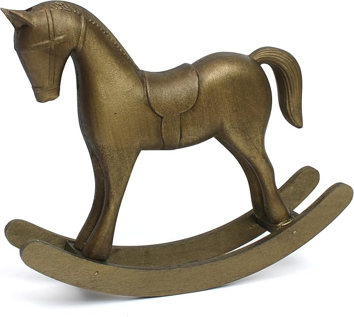 Wooden Rocking Horse for Decor, Vintage Antique Bronze Sculpture, Mini Decorative Figurine for Ho... | Amazon (US)