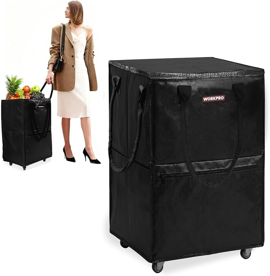 WORKPRO Large Rolling Grocery Bag, 36-Gallon Tote with 5 Wheels, 110 lbs Capacity, Dual Carry, Wi... | Amazon (US)