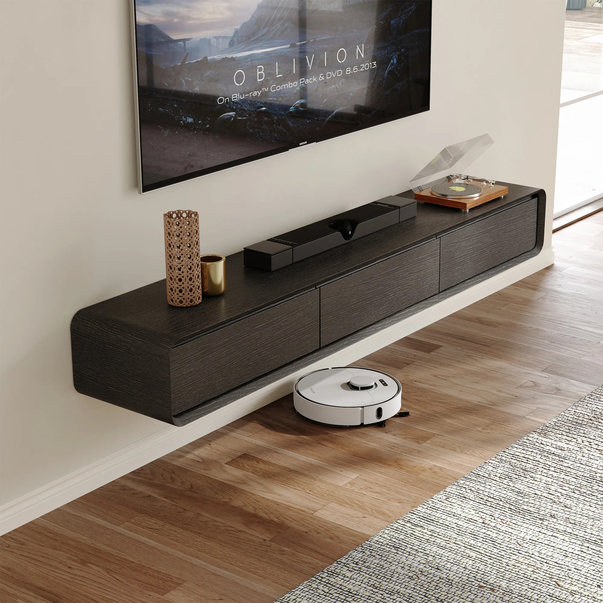 Randalstown Floating TV Stand, Entertainment Center with 4 Drawers, Solid Wood, Fully-Assembled | Wayfair North America