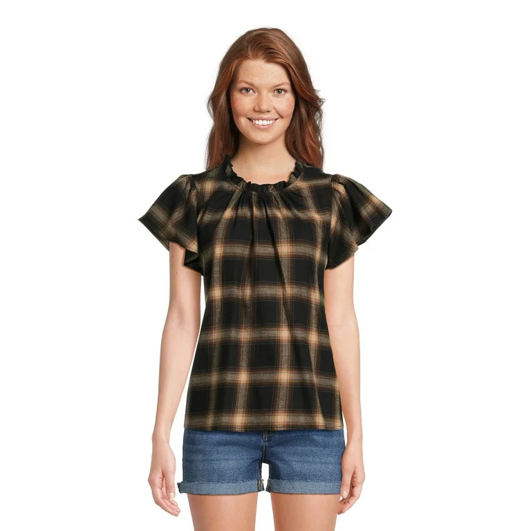 Time and Tru Women's Puff Sleeve Pop Over Woven Top | Walmart (US)