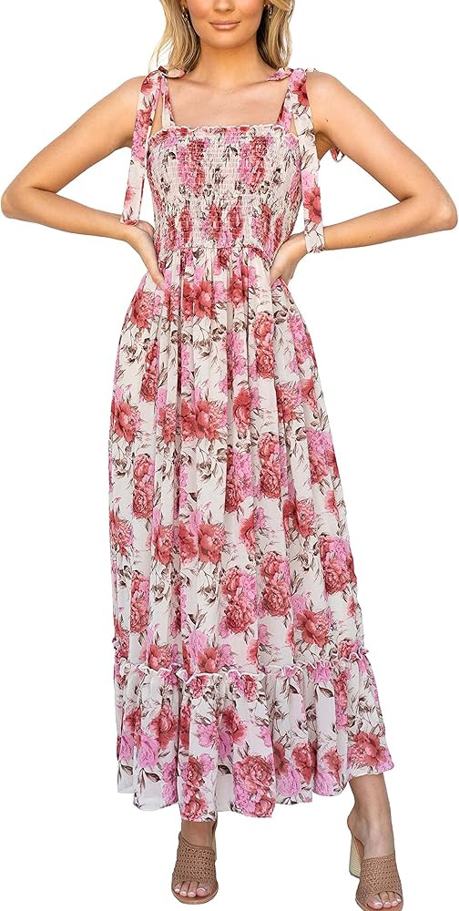 Imily Bela Womens Summer Dress Tie Strap Boho Floral Beach Dress Square Neck Ruffle Sun Dresses A... | Amazon (US)