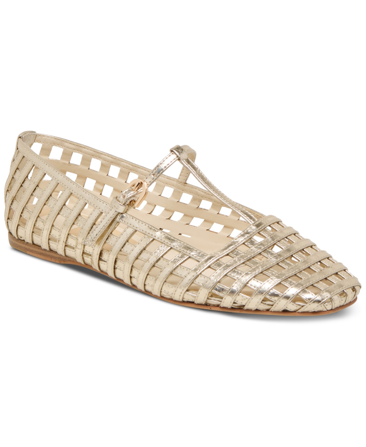 Dolce Vita Women's Rains T-Strap Woven Mary Jane Flats - Light Gold Leather | Macy's