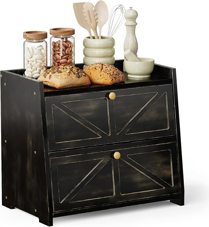Trironsun Vintage Double Layer Bread Box for Kitchen Counter Bamboo Bread Storage Container Large... | Amazon (US)