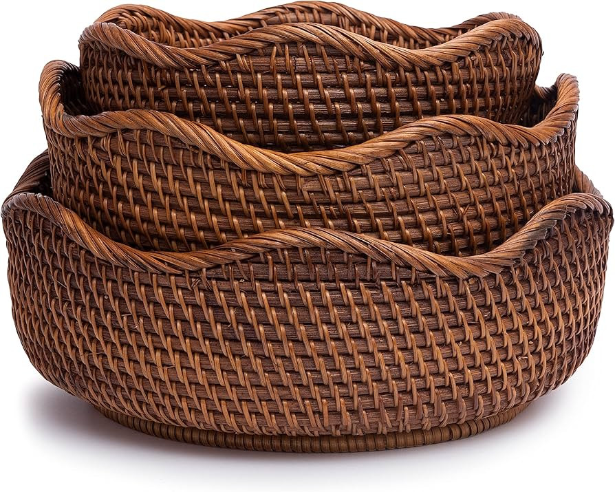 Vegetable Baskets for Kitchen Rattan Shallow Basket for Bathroom Rustic Storage Bins for Pantry F... | Amazon (US)