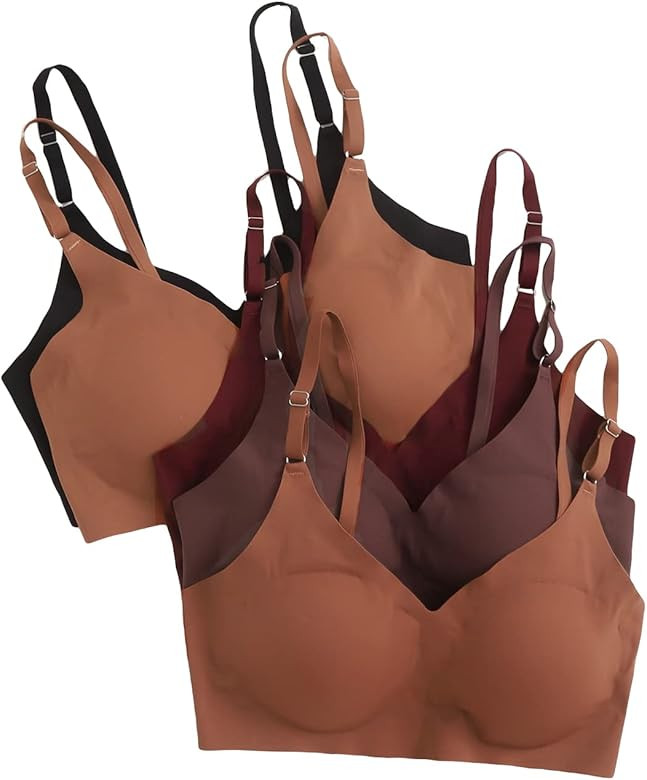 MakeMeChic Women's 5 Pack Seamless Wireless Bras Plain Padded Bralettes | Amazon (US)